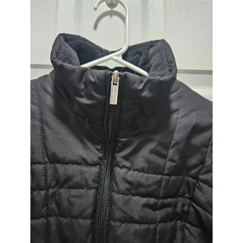 Land's End Black Puffer Jacket Fleece-lined Size XS 2 4 Women's - Picture 2 of 11